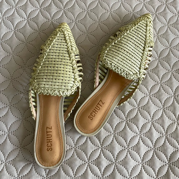 Schutz Marli Woven Leather Mules in Pearl - Picture 1 of 2